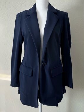 Boston Proper Navy Blue Classic Boyfriend Stretch Blazer